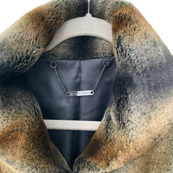 Trina Turk Faux Fur Short Jacket Oversized Collar Khaki Tan Green SUPER SOFT 6 - Picture 7 of 7